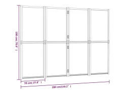 Mampara divisoria de 4 paneles Blanco crema 280x180 cm