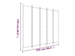 Mampara divisoria de 5 paneles Tela Blanca 250x220 cm