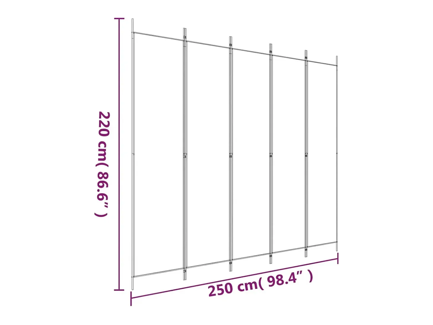 Mampara divisoria de 5 paneles Tela Blanca 250x220 cm