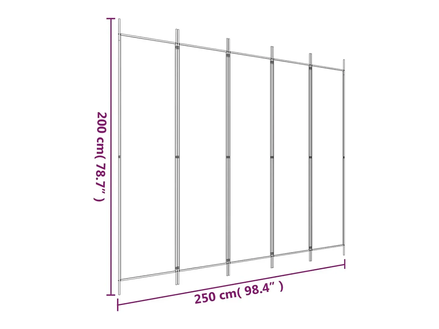 Mampara divisoria de 5 paneles Tela Blanca 250x200 cm