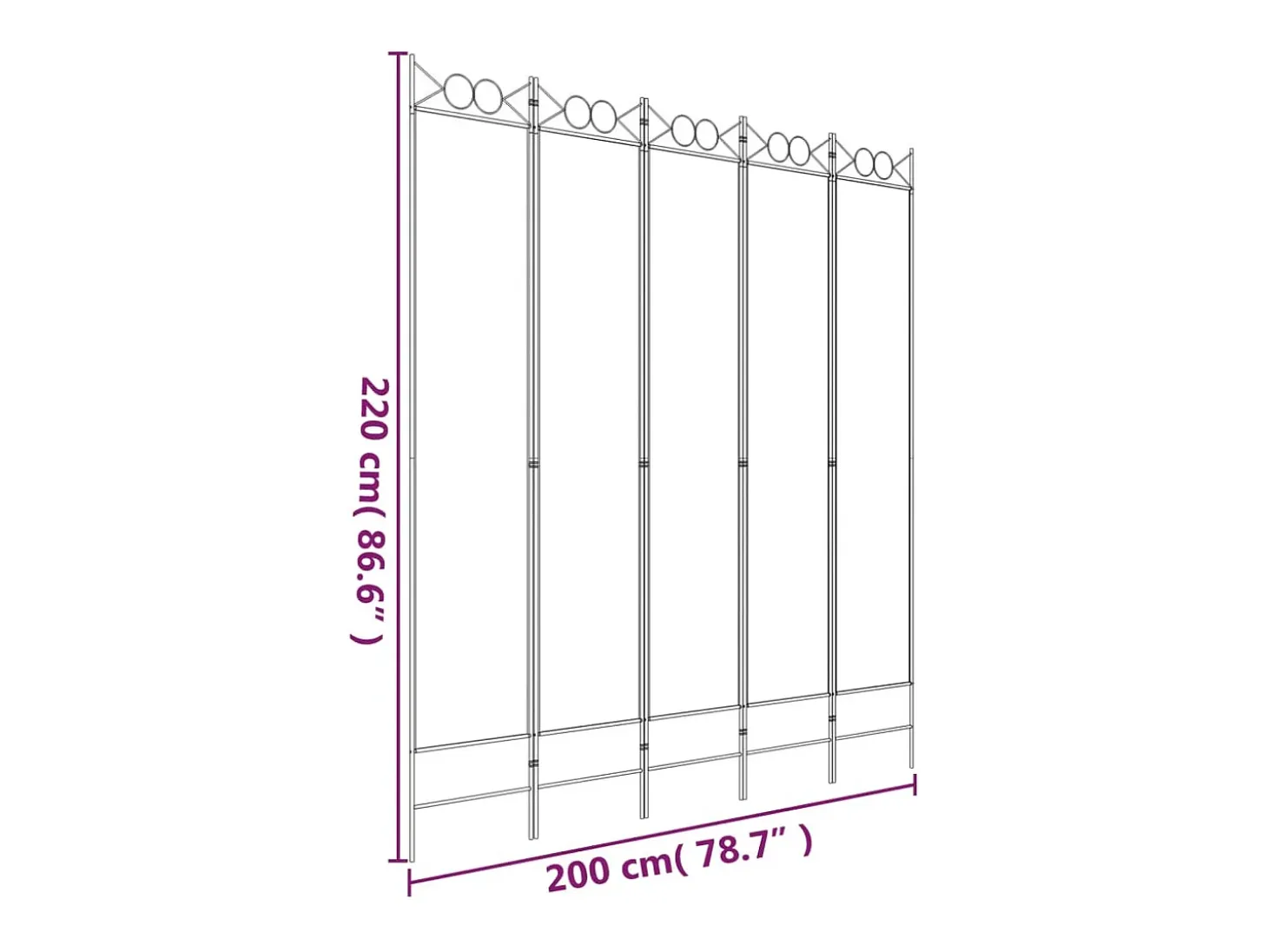 Mampara divisoria de 5 paneles Tela Blanca 200x220 cm