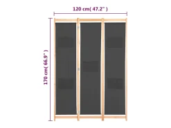 Mampara divisoria de 3 paneles Gris 120x170x4 cm Tela