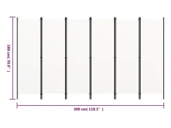 Mampara divisoria de 6 paneles Blanca 300x180 cm