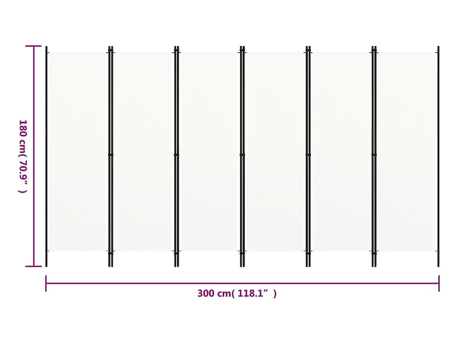 Mampara divisoria de 6 paneles Blanca 300x180 cm