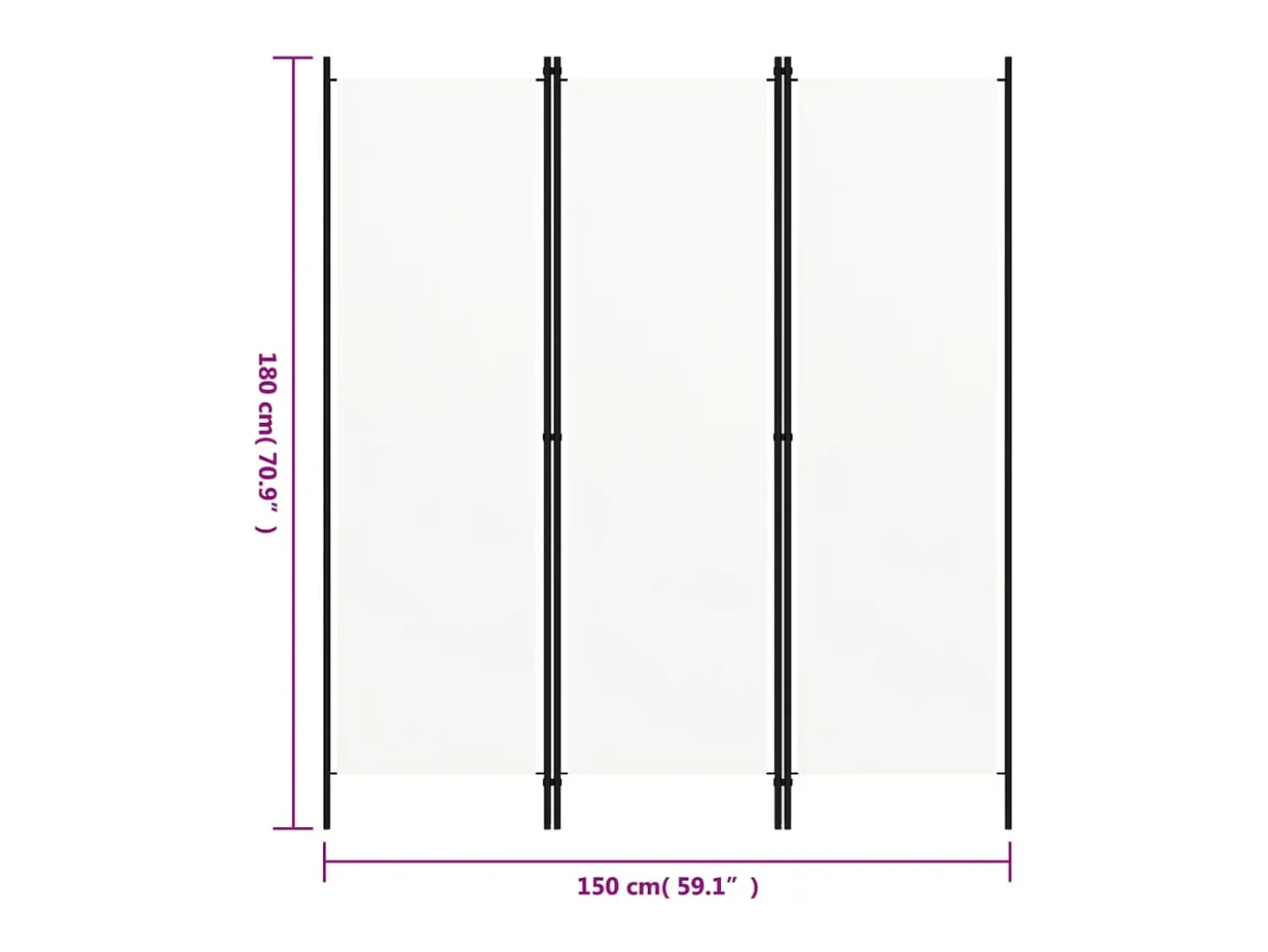 Mampara divisoria de 3 paneles Blanca 150x180 cm