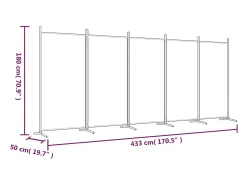 Mampara divisoria de 5 paneles Tela Blanca 433x180 cm