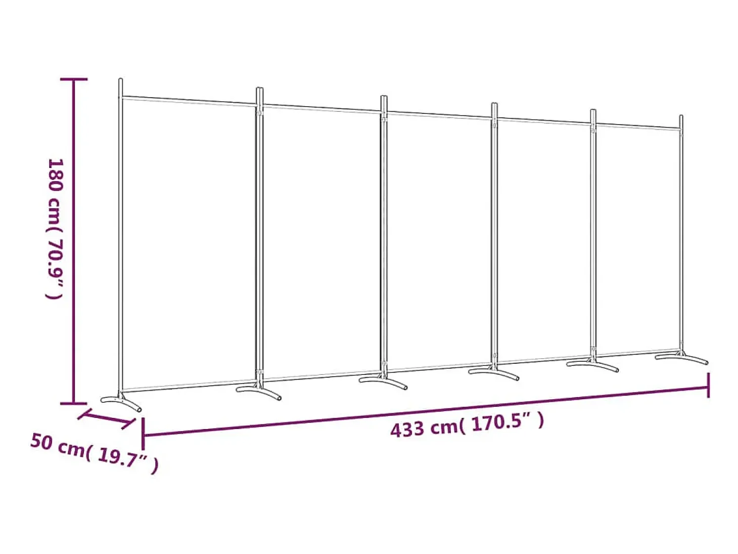 Mampara divisoria de 5 paneles Tela Blanca 433x180 cm