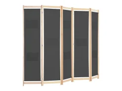 Mampara divisoria de 5 paneles Gris 200 x 170 x 4 cm Tela
