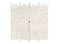 Mampara divisoria de 4 paneles Blanco 160x165 cm Madera de mango