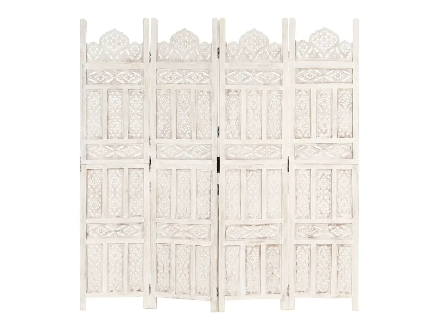 Mampara divisoria de 4 paneles Blanco 160x165 cm Madera de mango