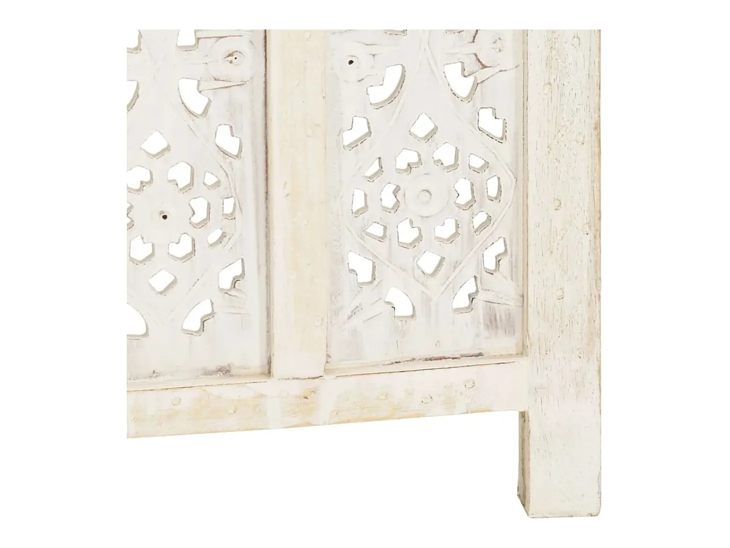 Mampara divisoria de 4 paneles Blanco 160x165 cm Madera de mango