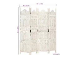 Mampara divisoria de 4 paneles Blanco 160x165 cm Madera de mango