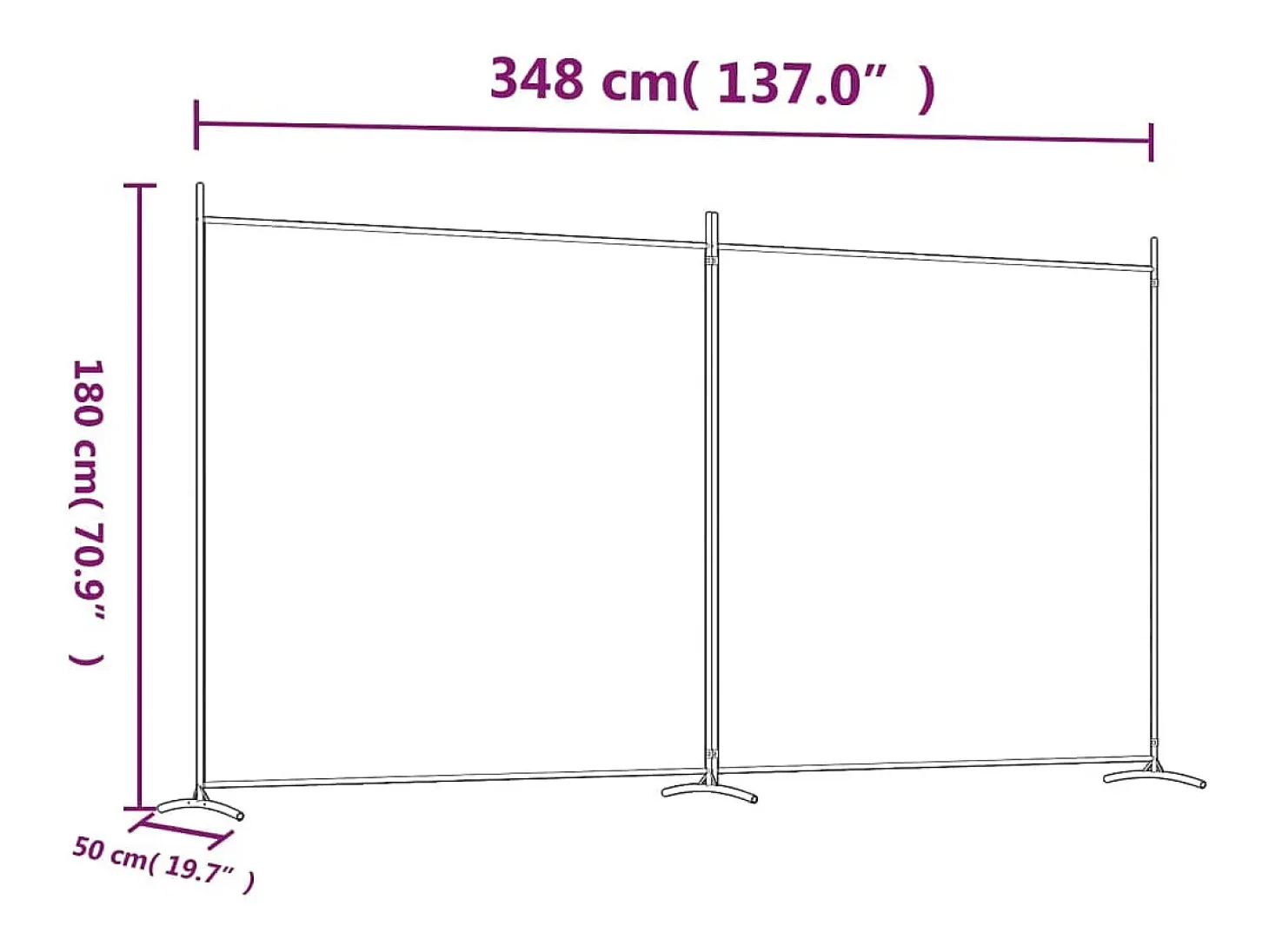 Mampara divisoria de 2 paneles Tela Blanca 348x180 cm