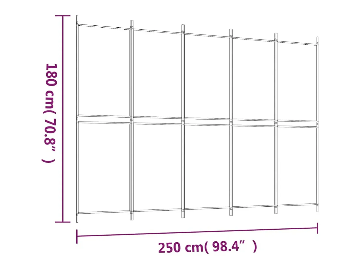 Mampara divisoria de 5 paneles Tela Blanca 250x180 cm