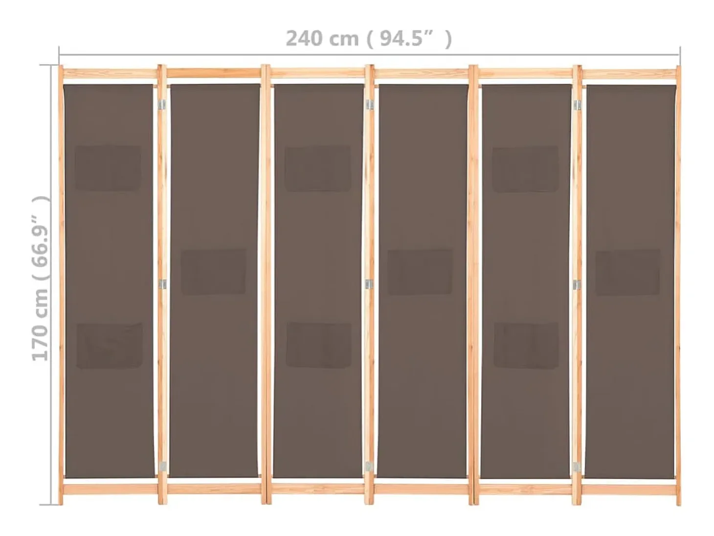 Mampara divisoria de 6 paneles Marrón 240 x 170 x 4 cm Tela