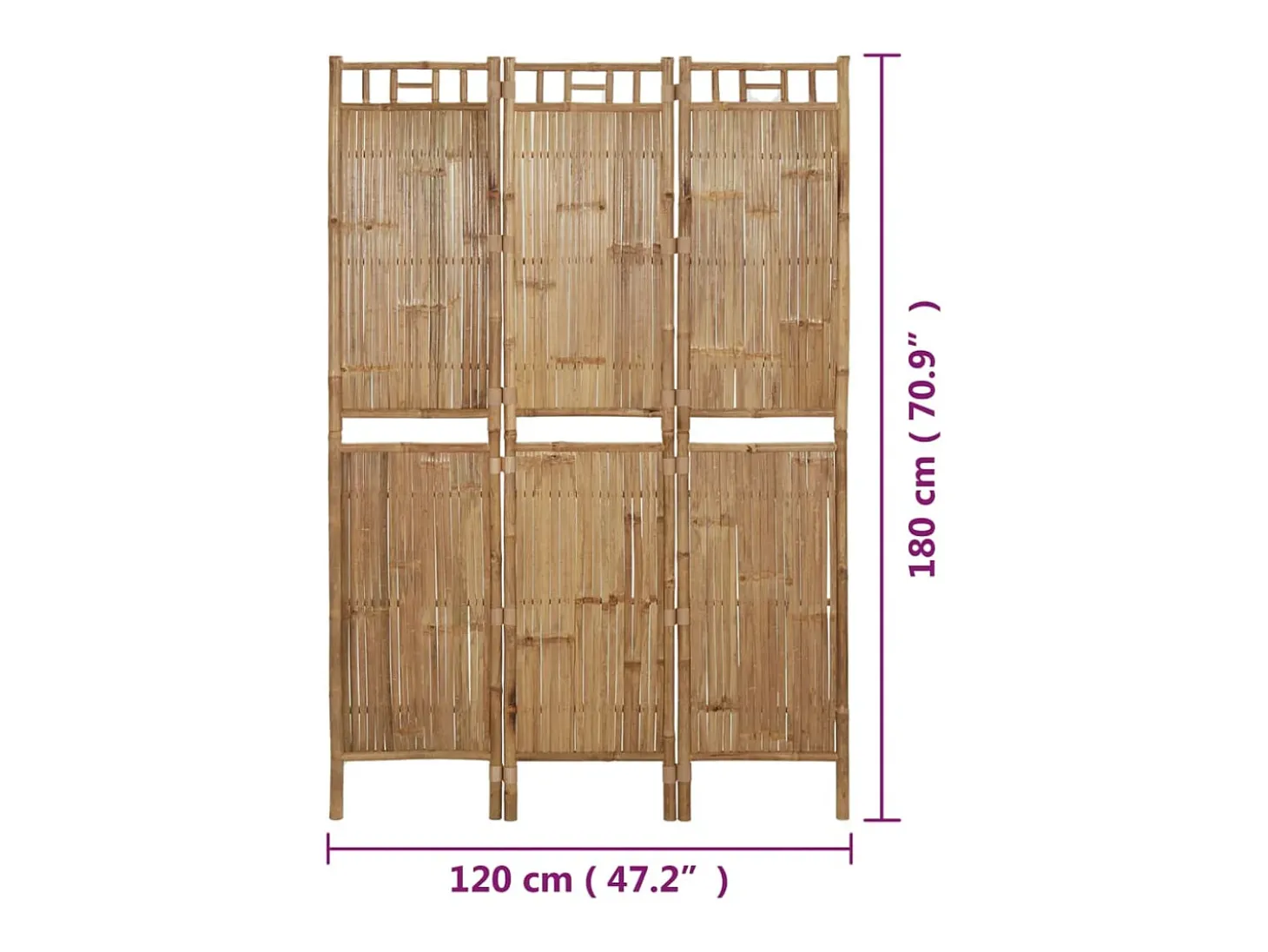 Mampara divisoria de bambú de 3 paneles 120x180 cm