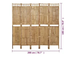 Mampara divisoria de bambú de 5 paneles 200x180 cm