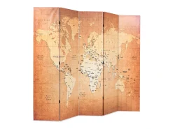Mampara plegable 200 x 170 cm Mapa del Mundo Amarillo