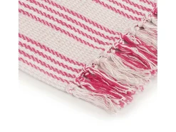 Manta a rayas de algodón rosa y blanco 220x250 cm ES793985