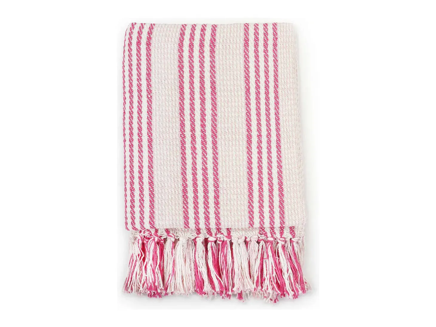 Manta a rayas de algodón rosa y blanco 220x250 cm ES793985