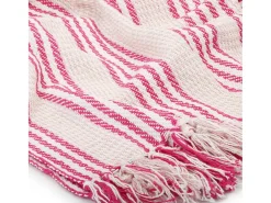 Manta a rayas de algodón rosa y blanco 220x250 cm ES793985