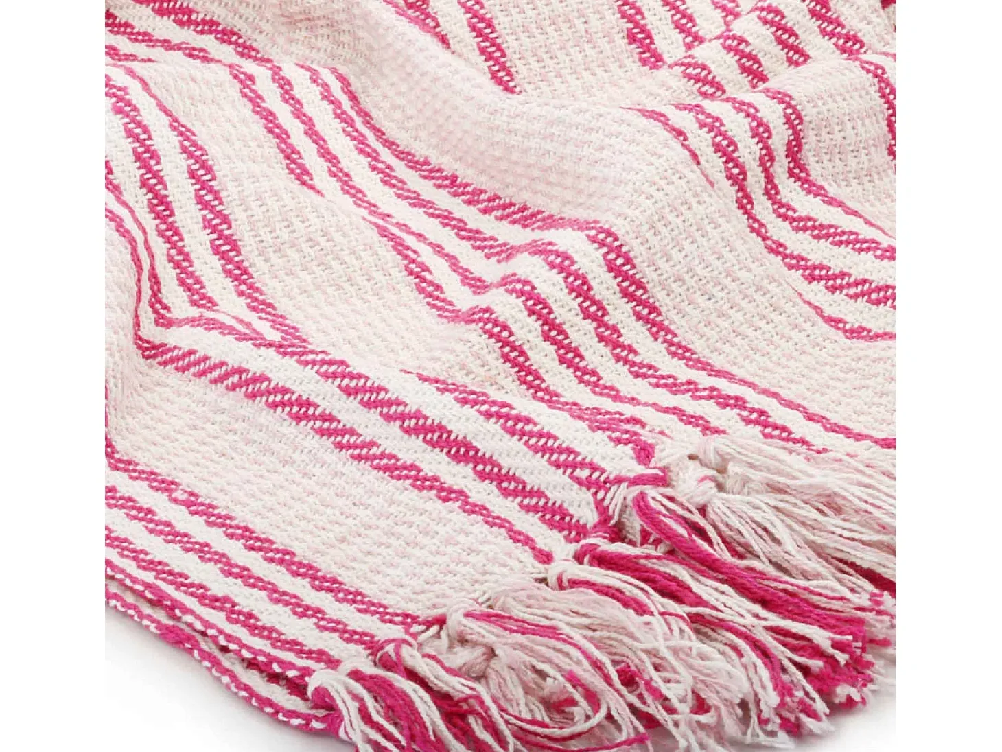 Manta a rayas de algodón rosa y blanco 220x250 cm ES793985