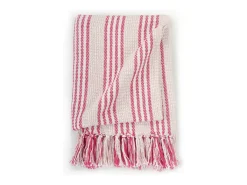 Manta a rayas de algodón rosa y blanco 125x150 cm ES200381