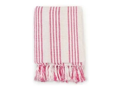 Manta a rayas de algodón rosa y blanco 125x150 cm ES200381