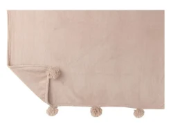 Manta con pompones de poliéster beige oscuro 173x126cm
