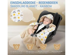 Manta de algodón con capucha para bebé para asiento de coche o cochecito arcoíris/beige