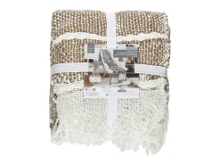 Manta de Punto Trenzado Taupe con Flecos 120x150 cm 100% Poliéster Confort Cocooning