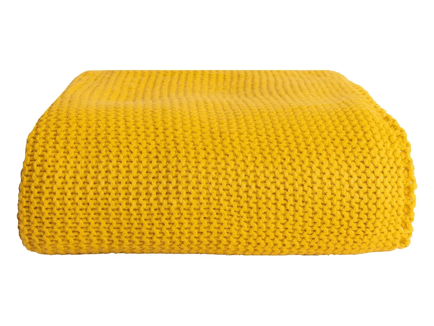 Manta plaid amarilla relieve con borlas 130x170cm TRICOT - SACASA