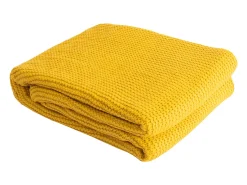 Manta plaid amarilla relieve con borlas 130x170cm TRICOT - SACASA