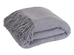 Manta plaid gris claro texturizado con flecos 130x170cm DENARLA - SACASA