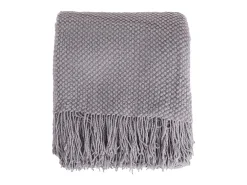 Manta plaid gris claro texturizado y con flecos 180x220cm DENARLA - SACASA