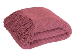 Manta plaid rosa frambuesa texturizado y con flecos 130x170cm DENARLA - SACASA