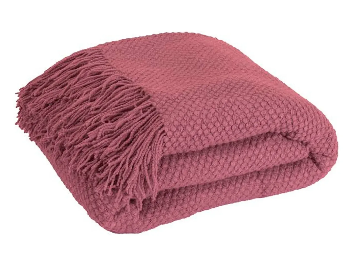 Manta plaid rosa frambuesa texturizado y con flecos 130x170cm DENARLA - SACASA