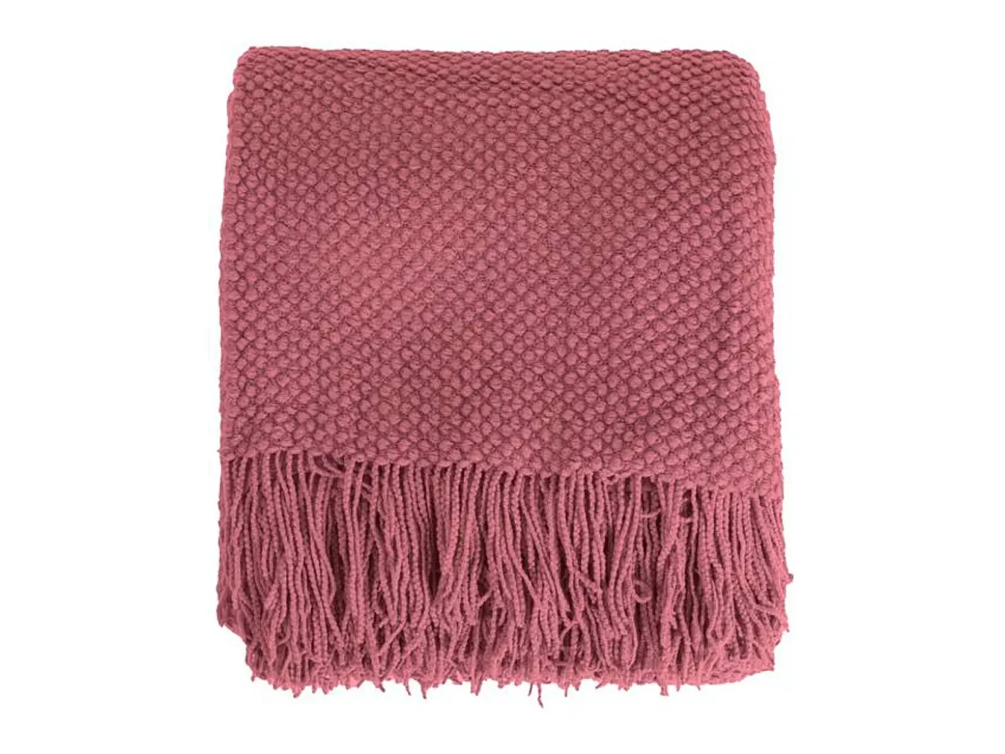 Manta plaid rosa frambuesa texturizado con flecos 180x220cm DENARLA - SACASA