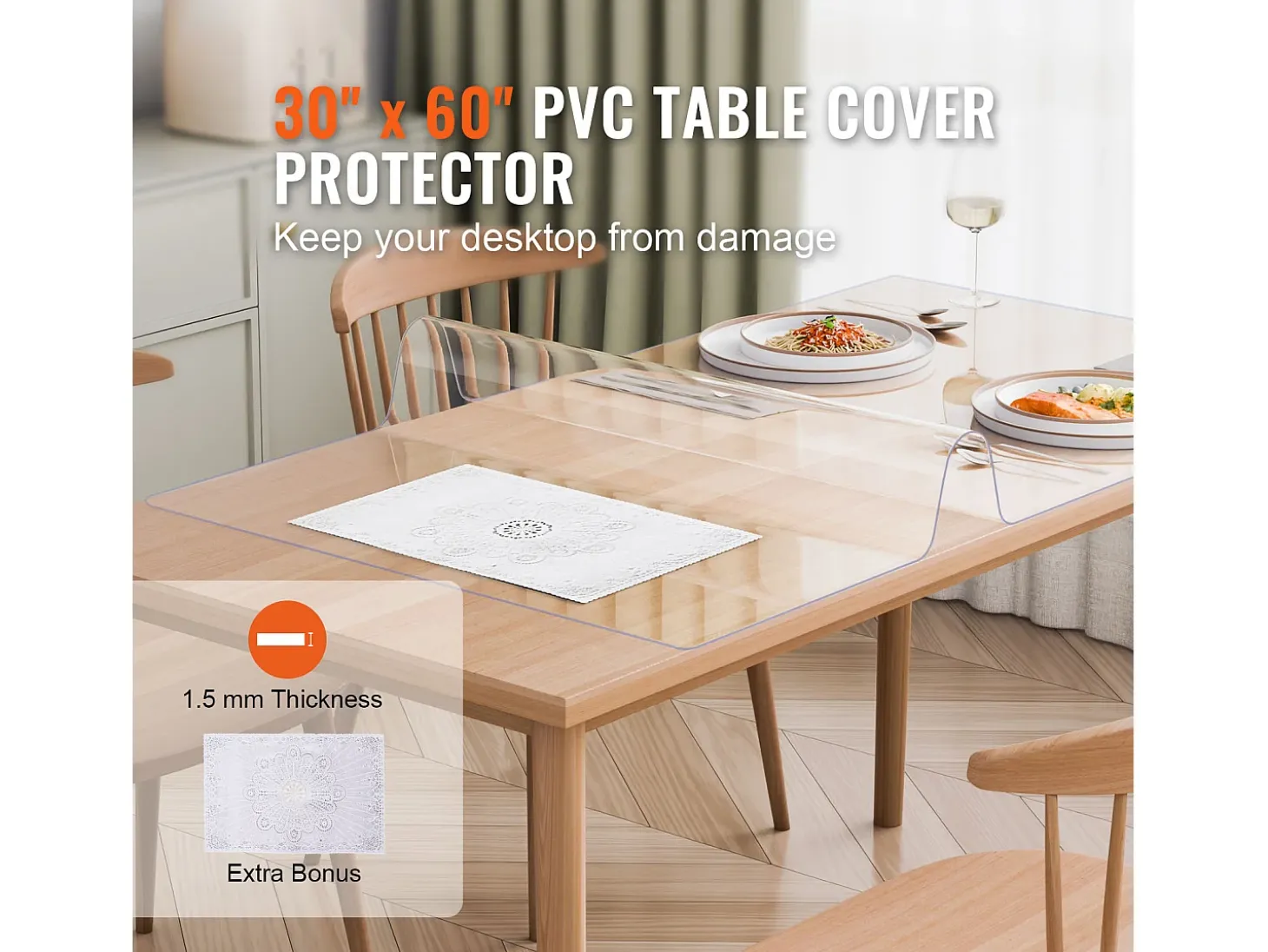 Mantel SucceBuy Protección de Mesa en PVC, 76 X 152 CM, Manguito en Plástico Transparente, 0.15CM de Grosor