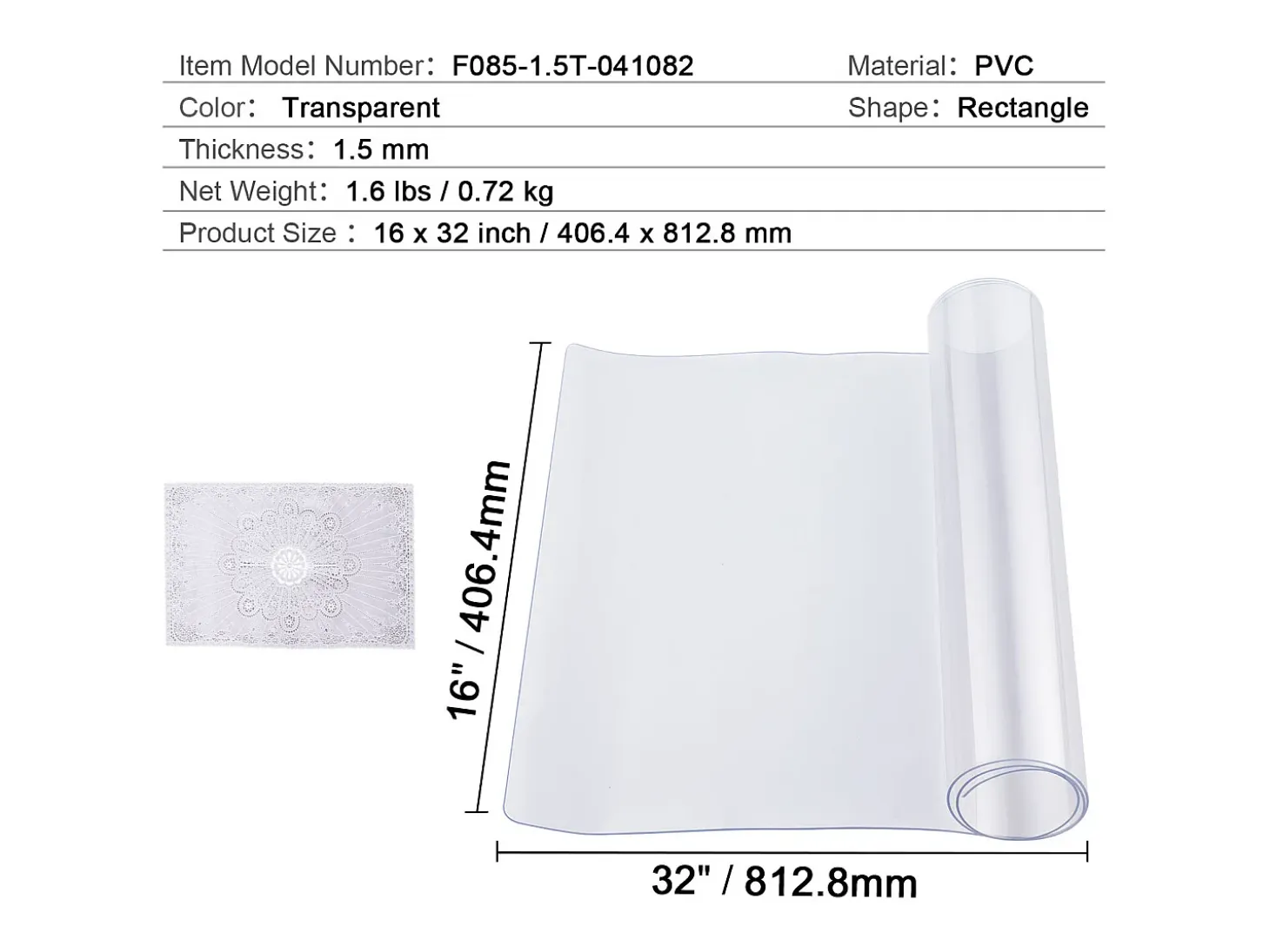 Mantel SucceBuy Protección de Mesa en PVC, 41 X 81 CM, Manguito en Plástico Transparente, 0.15CM de Grosor