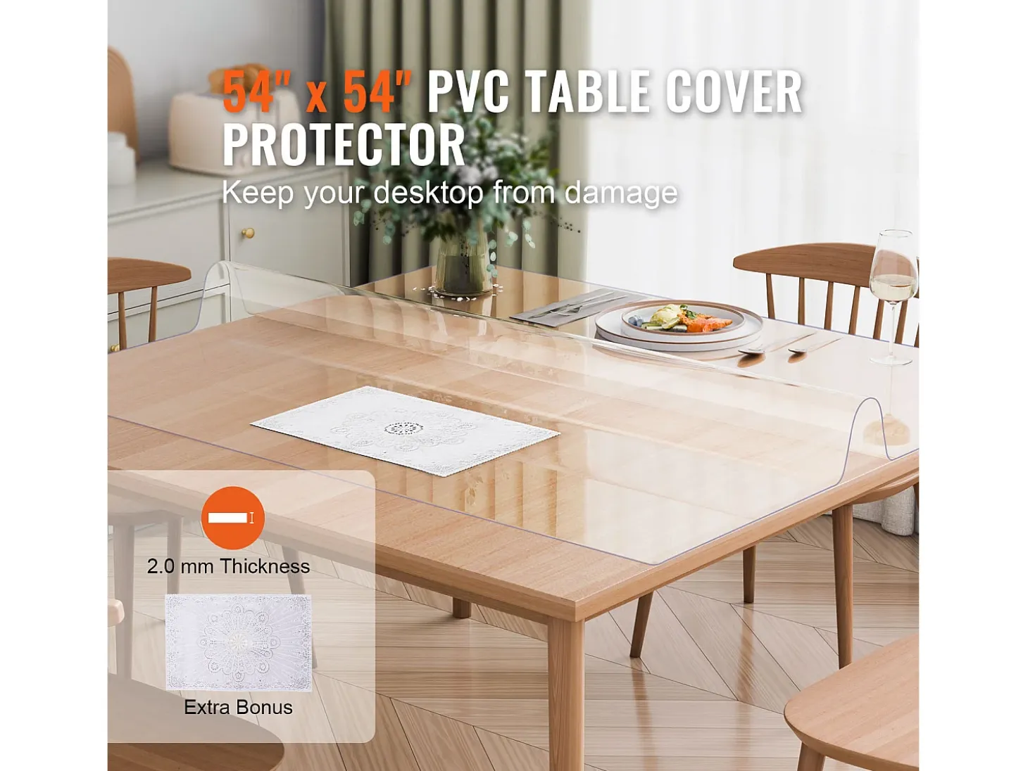 Mantel SucceBuy Protector de Mesa en PVC 137 X 137 CM, Protector de Escritorio en Plástico Transparente 0.2CM de Grosor