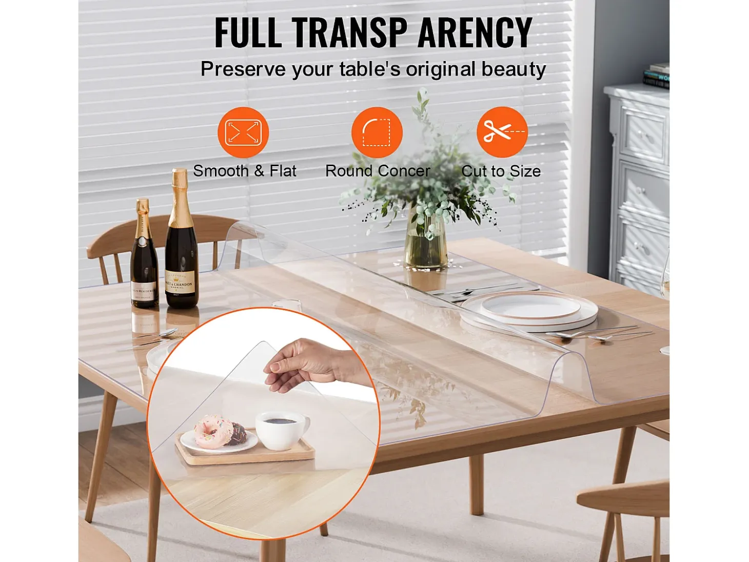 Mantel SucceBuy Protector de Mesa en PVC 137 X 137 CM, Protector de Escritorio en Plástico Transparente 0.2CM de Grosor