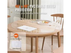 Mantel Transparente SucceBuy Protector de Mesa de PVC, Cubierta de Escritorio Redonda de Plástico Transparente de 121.92 cm, 2.0 mm de Grosor