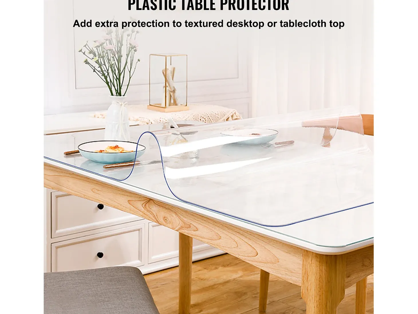 Mantel Transparente SucceBuy Mantel de Plástico de 213 x 107 cm, Mantel Grueso Transparente, Mantel Rectangular de PVC