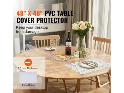 Mantel Transparente SucceBuy Protector de Mesa de PVC, Cubierta de Escritorio Redonda de Plástico Transparente de 123 cm, 1.5 mm de Grosor
