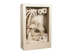 Marco de madera con escena 3D - 20 x 30 x 6,7 cm - Flamingo