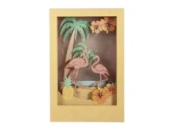 Marco de madera con escena 3D - 20 x 30 x 6,7 cm - Flamingo