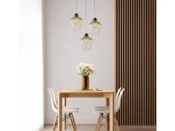 Maya - Lámpara colgante negra con cristal ámbar decorado y cables orientables, 3 luces Ø47