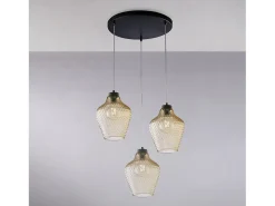 Maya - Lámpara colgante negra con cristal ámbar decorado y cables orientables, 3 luces Ø47