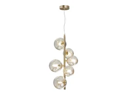 Maytoni Dallas Moderna lámpara de techo colgante de 6 luces en forma de globo dorado, pantalla de coñac, G9